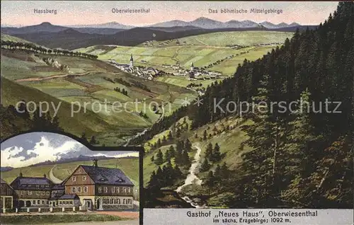 AK / Ansichtskarte Oberwiesenthal Erzgebirge Panorama mit Hassberg Gasthof Neues Haus Kat. Oberwiesenthal