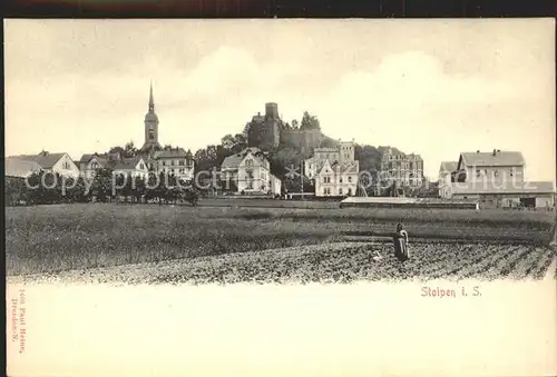 AK / Ansichtskarte Stolpen Teilansicht mit Kirche und Burg Kat. Stolpen