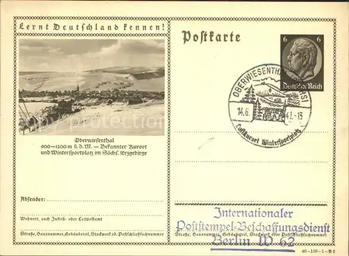 AK / Ansichtskarte Oberwiesenthal Erzgebirge Panorama Wintersportplatz Kurort Serie Lernt Deutschland kennen Stempel Internationaler Poststempel Beschaffungsdienst Berlin Kat. Oberwiesenthal