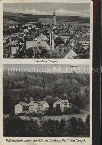 AK / Ansichtskarte Schneeberg Erzgebirge Ortsansicht mit Kirche Muettererholungsheim der NSV Gleesberg Koehlerturm Kat. Schneeberg