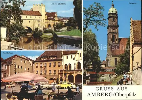 AK / Ansichtskarte Amberg Oberpfalz Stadtbrille Wassertorbau St Martin Kirche Marktplatz Rathaus Kat. Amberg