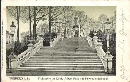 AK / Ansichtskarte Freiberg Sachsen Freitreppe im Koenig Albert Park Schwedendenkmal Kat. Freiberg