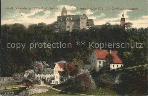AK / Ansichtskarte Rochsburg Graefl Schoenburgsches Schloss mit Haengebruecke ueber der Zwickauer Mulde Kat. Lunzenau