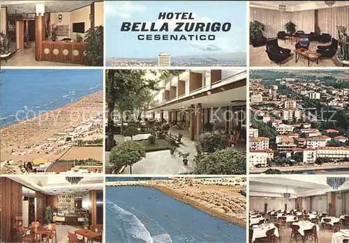 AK / Ansichtskarte Villamarina Cesenatico Hotel Bella Zurigo Restaurant Strand Fliegeraufnahme