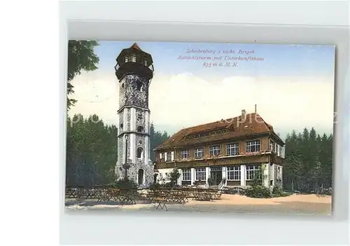 AK / Ansichtskarte Scheibenberg Aussichtsturm mit Unterkunftshaus Kat. Scheibenberg Erzgebirge