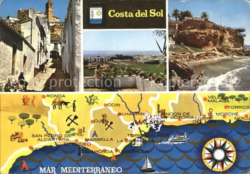 AK / Ansichtskarte Costa Del Sol Calle tipica Vista parcial Balcon de Europa Mapa Kat. Spanien
