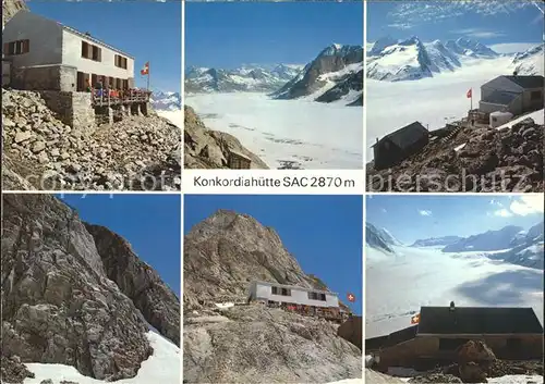 AK / Ansichtskarte Konkordiahuette Berghuette Grosser Aletschgletscher Berner Alpen Nebelmeer Kat. Grindelwald