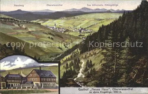 AK / Ansichtskarte Oberwiesenthal Erzgebirge Panorama Boehmisches Mittelgebirge Gasthof Neues Haus Kuenstlerkarte Kat. Oberwiesenthal