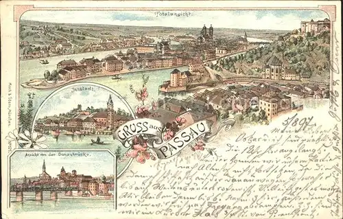 AK / Ansichtskarte Passau Totalansicht Innstadt Donaubruecke Litho Kat. Passau