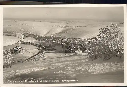 AK / Ansichtskarte Oberwiesenthal Erzgebirge mit Schoenjungferngrund Sprungschanze Kat. Oberwiesenthal