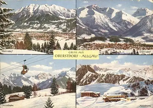 AK / Ansichtskarte Oberstdorf Gesamtansicht Wintersportplatz mit Alpenpanorama Berghotel Sesselbahn Kat. Oberstdorf