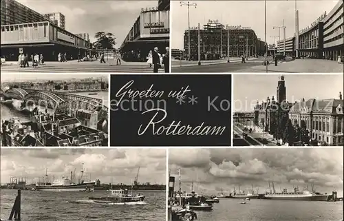 AK / Ansichtskarte Rotterdam Innenstadt Fussgaengerzone Bruecke Hafen Schiffe Kat. Rotterdam