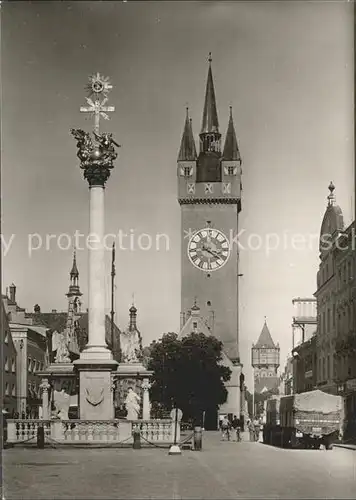 AK / Ansichtskarte Straubing Theresienplatz Dreifaltigkeitssaeule Stadtturm Kat. Straubing