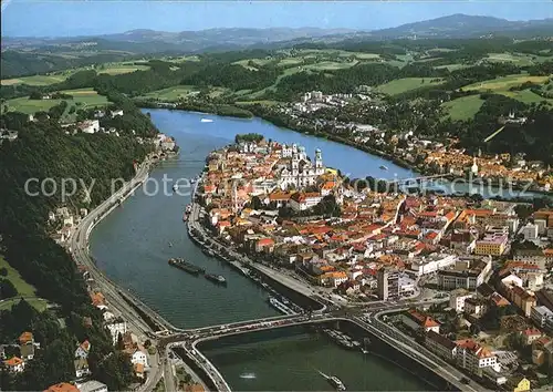 AK / Ansichtskarte Passau Fliegeraufnahme Muendung des Inn und der Ilz in die Donau Kat. Passau