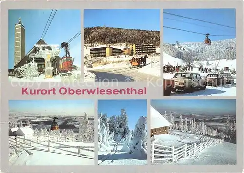 AK / Ansichtskarte Oberwiesenthal Erzgebirge Seilbahn Bergstation Hotels Skipisten Winterpanorama Kat. Oberwiesenthal