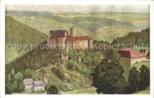 AK / Ansichtskarte Scharfenstein Erzgebirge Schloss nach Original von O. Praetorius Kuenstlerkarte Kat. Drebach