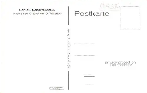 AK / Ansichtskarte Scharfenstein Erzgebirge Schloss nach Original von O. Praetorius Kuenstlerkarte Kat. Drebach