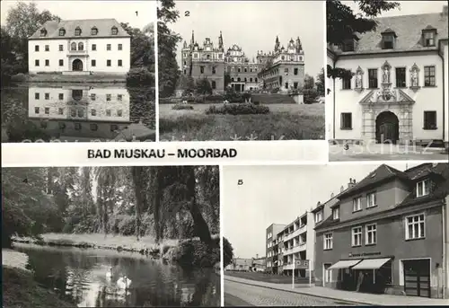 AK / Ansichtskarte Bad Muskau Oberlausitz Moorbad Schloss Ruine Park Kirchstrasse Kat. Bad Muskau