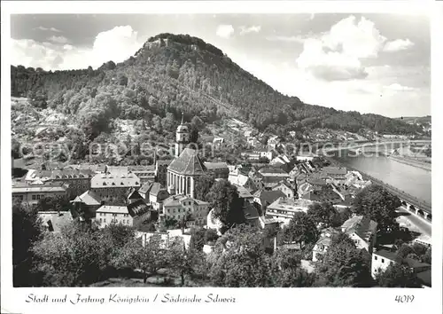 AK / Ansichtskarte Koenigstein Saechsische Schweiz Stadtbild mit Festung Elbe Kat. Koenigstein Saechsische Schweiz