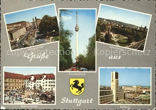 AK / Ansichtskarte Stuttgart Koenigstr Fernsehturm Schlossplatz Schillerplatz Rathaus Kat. Stuttgart