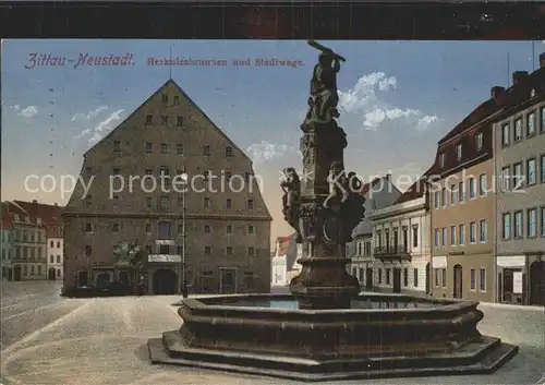 AK / Ansichtskarte Neustadt Zittau Herkulesbrunnen und Stadtwaage