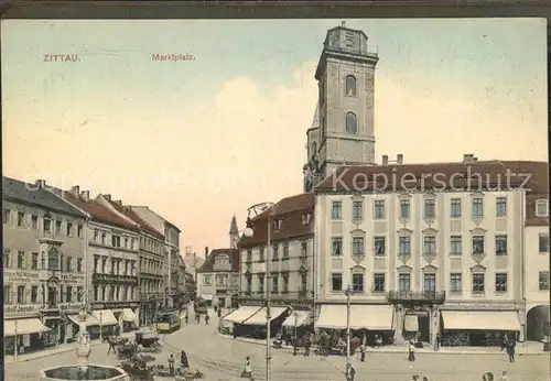 AK / Ansichtskarte Zittau Marktplatz handkolorierte Kuenstlerkarte Kat. Zittau
