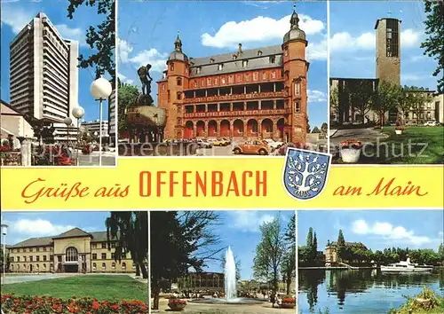 AK / Ansichtskarte Offenbach Main Hochhaus Isenburger Schloss Kirche Dt Ledermuseum Fontaene Mainpartie Kat. Offenbach am Main