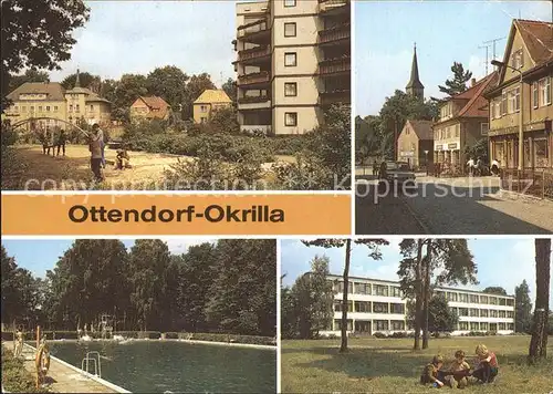 AK / Ansichtskarte Ottendorf Okrilla Teilansicht mit Zwoelfeckhaus Teichwiesenbad Polytechnische Oberschule Kat. Ottendorf Okrilla