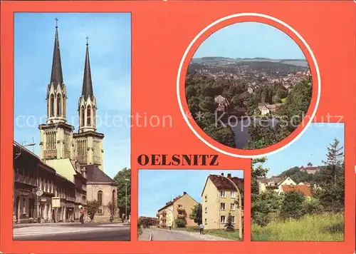 AK / Ansichtskarte Oelsnitz Vogtland Adorfer Strasse Kirche Strasse des Friedens Schloss Voigtsberg Kat. Oelsnitz Vogtland