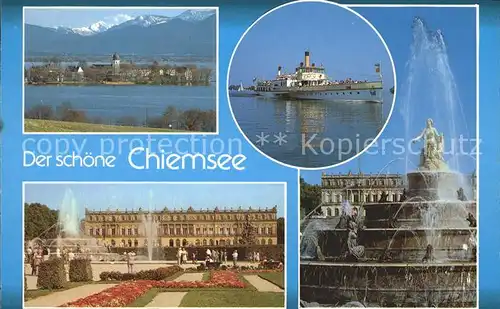 AK / Ansichtskarte Chiemsee Fraueninsel Schloss Herrenchiemsee Dampfer Brunnen Bayerische Alpen Kat. Chiemsee