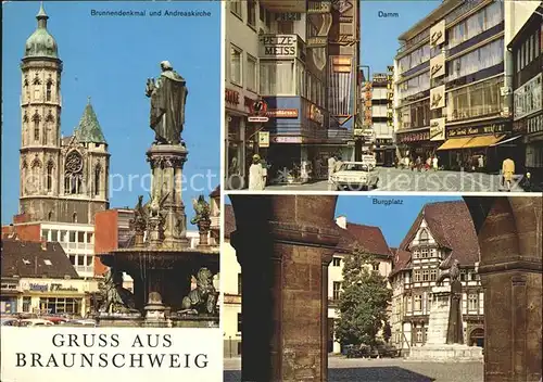 AK / Ansichtskarte Braunschweig Brunnendenkmal Andreaskirche Damm Burgplatz Burgloewe Kat. Braunschweig