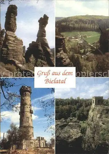 AK / Ansichtskarte Bielatal Herkulessaeulen Ottomuehle Dachsensteinbaude Kaiser Wilhelm Feste Turm vom Hohen Schneeberg Kat. Pirna