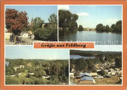 AK / Ansichtskarte Feldberg Mecklenburg Strelitzer Strasse Schmaler Luzin Erddammbruecke Ziegenberg Campingplatz Feldberger Huette Kat. Feldberger Seenlandschaft