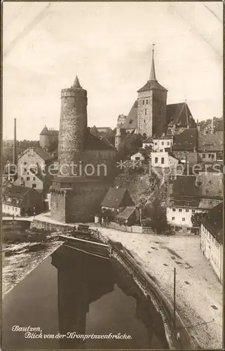 AK / Ansichtskarte Bautzen Blick von der Kronprinzenbruecke Spree Wehr Altstadt Alte Wasserkunst Kirche Kat. Bautzen