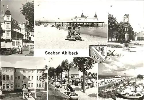 AK / Ansichtskarte Ahlbeck Uecker Randow Seebruecke Stranduhr Konzertpavillon Erholungsheime Kat. Ahlbeck