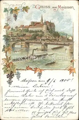 AK / Ansichtskarte Meissen Elbe Sachsen Elbe Dampfer Bruecke Burgberg Albrechtsburg Reichspost Litho Kat. Meissen