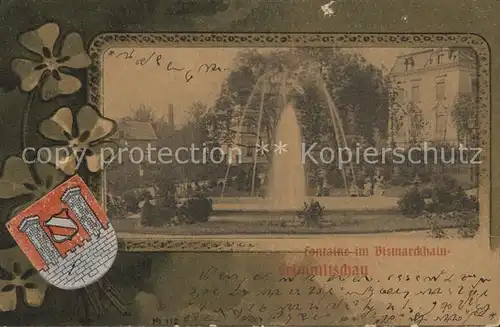 AK / Ansichtskarte Crimmitschau Fontaine im Bismarckhain Wappen Kleeblatt Kat. Crimmitschau