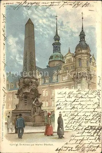 AK / Ansichtskarte Dresden Koenigliches Schloss Wettin Obelisk Litho Kat. Dresden Elbe