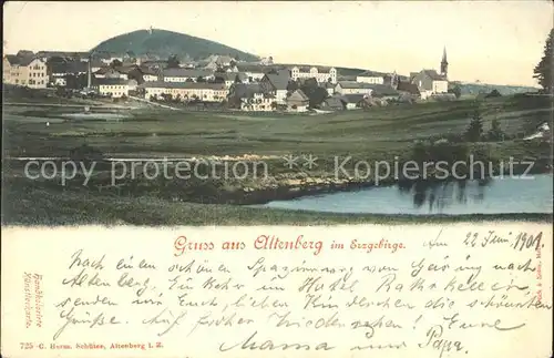 AK / Ansichtskarte Altenberg Erzgebirge Ortsansicht mit Kirche Teich Kat. Geising