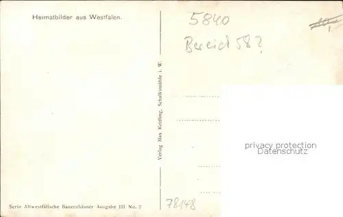 AK / Ansichtskarte Westfalen Region Heimatbilder Serie Altwestfaelische Bauernhaeuser Ausgabe III No. 2 Westfalengruss /  /
