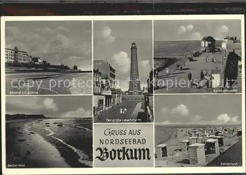 AK / Ansichtskarte Borkum Nordseebad Strand und Buhne Leuchtturm Kurpromenade Suedstrand Zeltstrand