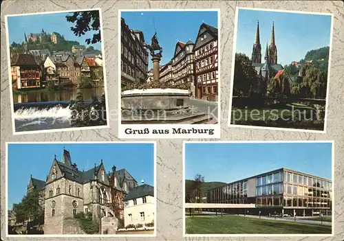 AK / Ansichtskarte Marburg Lahn Wehr Landgrafenschloss Marktbrunnen Elisabethkirche Universitaet Mensa Kat. Marburg