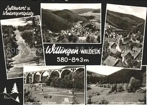 AK / Ansichtskarte Willingen Sauerland Muehlenkopfschanze Hermeketal Prewitzhuette Kleingolf Viadukt Kat. Willingen (Upland)