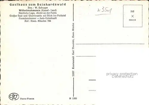 AK / Ansichtskarte Wilhelmshausen Fuldatal Gasthaus zum Reinhardswald Saal Veranda Kat. Fuldatal