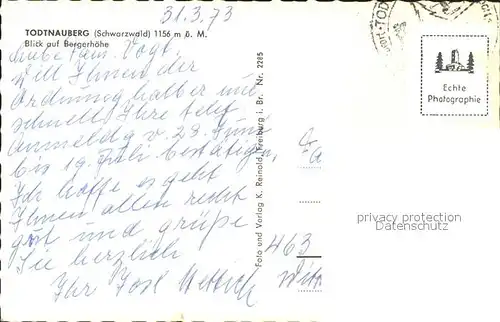 AK / Ansichtskarte Todtnauberg mit Bergerhoehe Kat. Todtnau