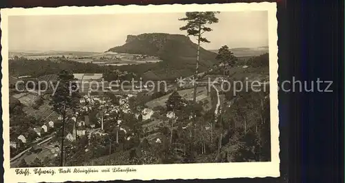 AK / Ansichtskarte Koenigstein Saechsische Schweiz Panorama mit Lilienstein Tafelberg Kat. Koenigstein Saechsische Schweiz