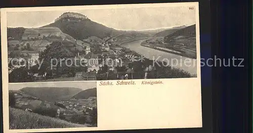 AK / Ansichtskarte Koenigstein Saechsische Schweiz Panorama Blick zur Festung Elbtal Kat. Koenigstein Saechsische Schweiz
