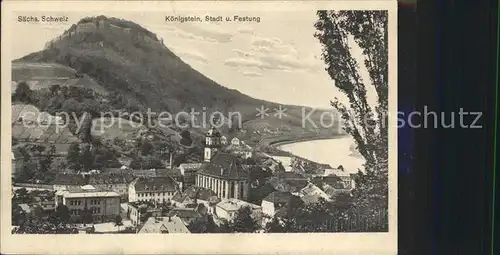 AK / Ansichtskarte Koenigstein Saechsische Schweiz Stadtbild mit Festung Elbtal Kat. Koenigstein Saechsische Schweiz