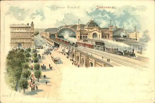 AK / Ansichtskarte Dresden Hauptbahnhof Eisenbahn Dampflokomotive Litho Kat. Dresden Elbe