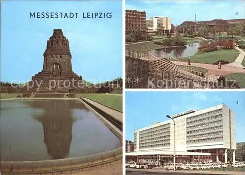 AK / Ansichtskarte Leipzig Voelkerschlachtdenkmal Schwanenteich Hauptbahnhof Interhotel Stadt Leipzig Messestadt Kat. Leipzig